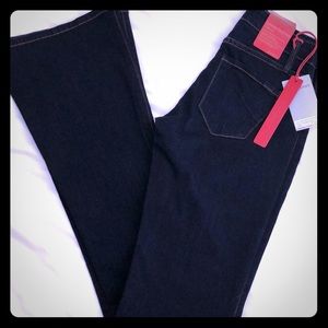 James Jeans dark denim mid-rise flare jeans